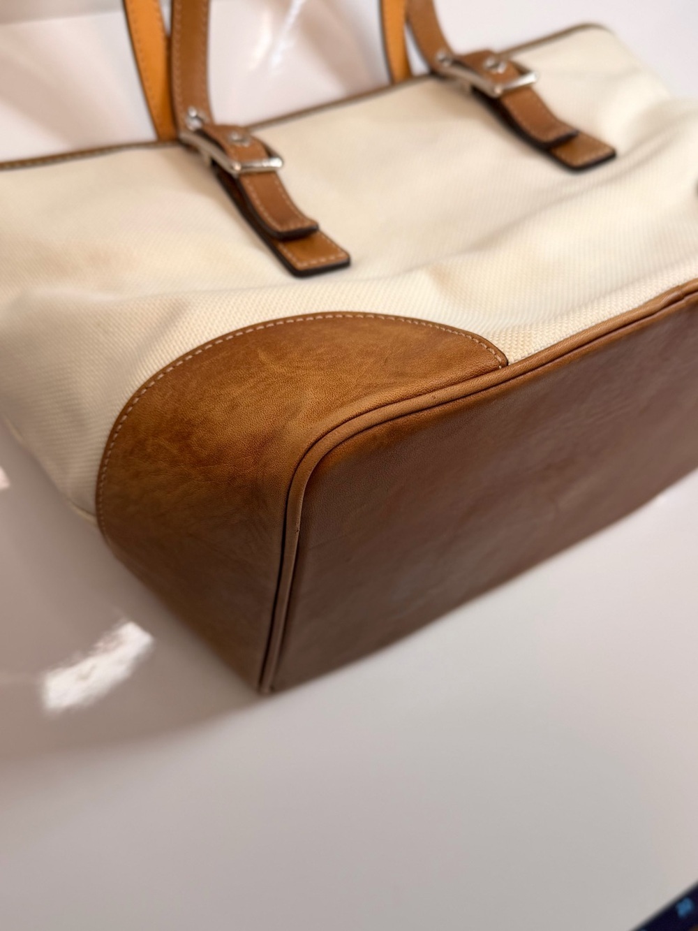 🥐 Vintage Coach Hampton Cream Canvas & Leather Tote Bag L33-9558 - Picture 13 of 13